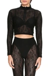 Adam Selman Sport Rose Mesh Long-sleeve Quarter-zip Crop Top In Black