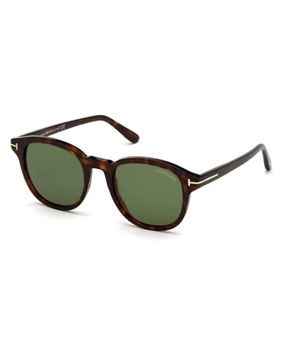 Tom Ford Men's Jameson Round Tortoiseshell Sunglasses In Dark Havana/green