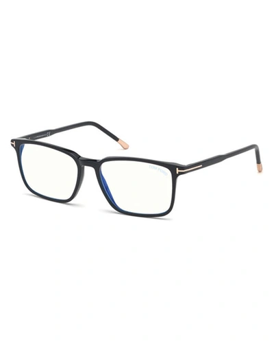 Tom Ford Men's Opt Two-tone Square Optical Frames In Shiny Black/blue Light