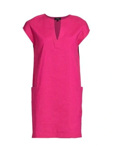 chinese dress ladies Theory Slit Front Black V-Neck Short Sleeve Linen Shift Dress  The Closet  New York