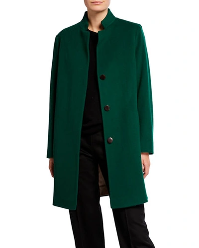 Fleurette Mandarin-collar Covered-placket Wool Coat In Green