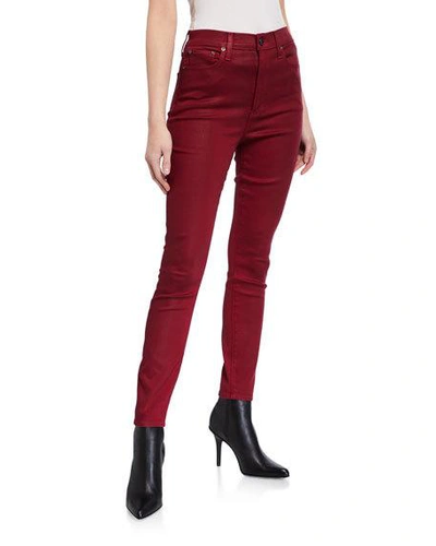 Alice And Olivia Good High-rise Coated Skinny Ankle Jeans In Red