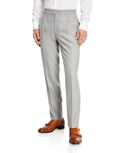 Ambrosi Napoli Men's Single-pleat Wool Trouser Pants, Gray