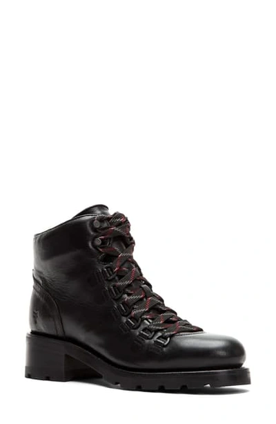 Frye Alta Hiker Lace-up Booties In Black Leather