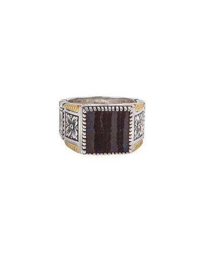 Konstantino 18k Gold/silver Square Ferrite Ring In Grey/black