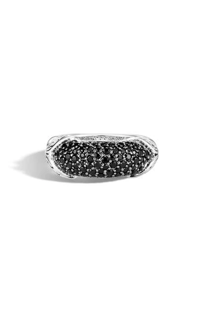 John Hardy Asli Classic Chain Black Spinel Pave Ring In Silver/ Black Sapphire/ Black