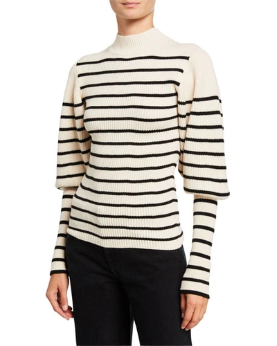 Khaite Joanne Puff-sleeve Striped Wool Sweater In White