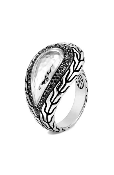 John Hardy Classic Chain Hammered Pear Ring W/ Black Spinel In Two Tone
