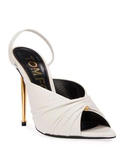 Tom Ford Open-toe Leather Slingback Pumps In White