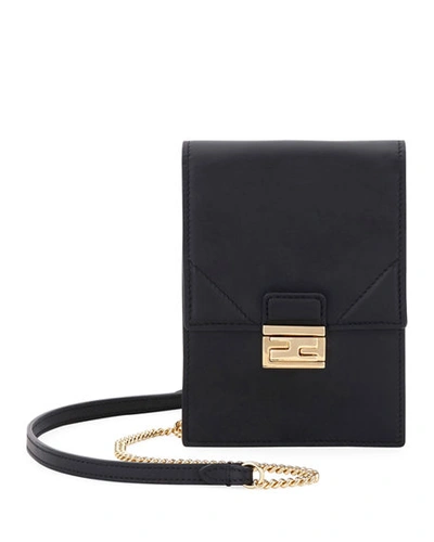 Fendi Kan U Matte Grace Calf Crossbody Wallet In Black