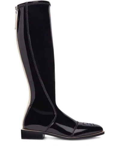Fendi Patent Knee-high Boots In Black