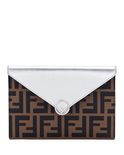 Fendi F Is  Busta Calf Envelope Wallet In Brown Pattern
