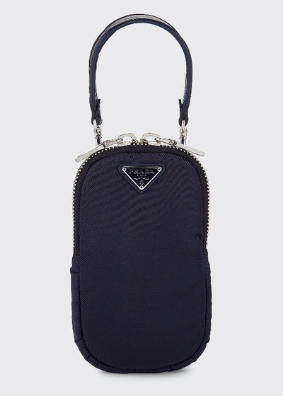 Prada Nylon Cargo Mini Bag W/ Top Handle & Removable Crossbody Strap In Blue