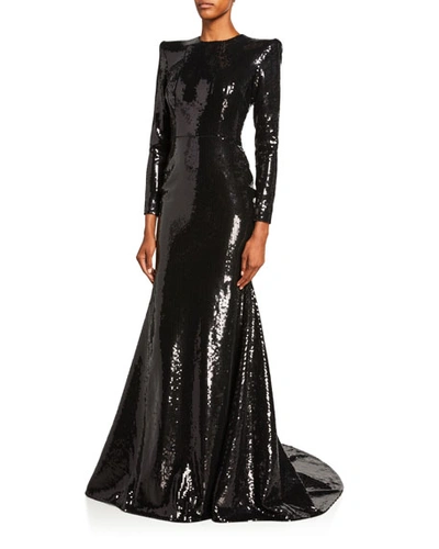 Alex Perry Felix Sequined Long-sleeve Gown In Black