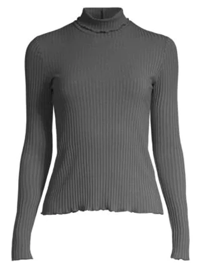 3x1 Ribbed Lettuce-edge Turtleneck Sweater In Pewter