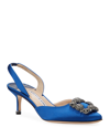 Manolo Blahnik Hangisi Kitten-heel Satin Slingback Pumps In Blue