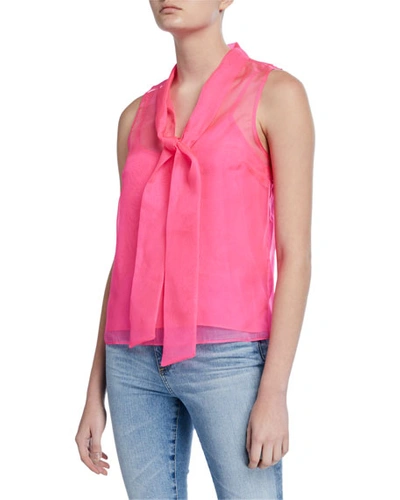 Amanda Uprichard Imelda Sheer Tie-neck Top In Hot Pink