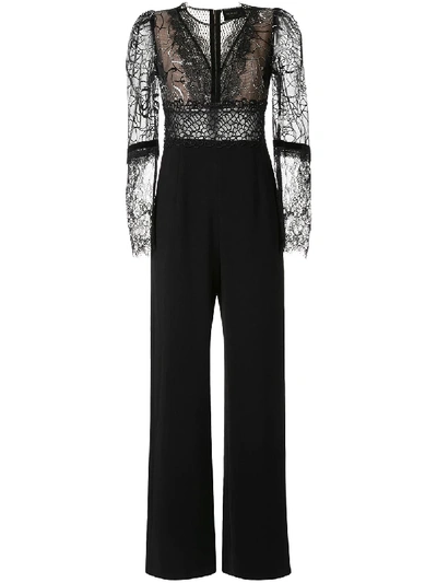 Bronx And Banco Lolita Lace Illusion Long-sleeve Jumpsuit In Black
