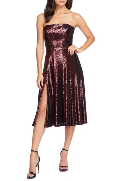 Dress The Population Ruby Sequin Bustier Midi Cocktail Dress In Port