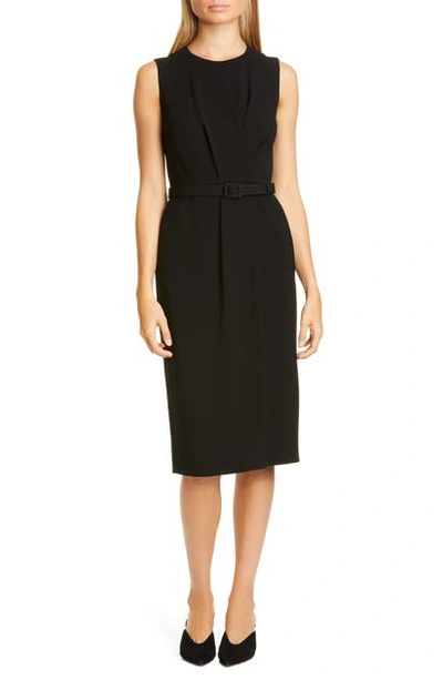 Lafayette 148 Jude Sleeveless Belted Finesse Crepe Dress In Black