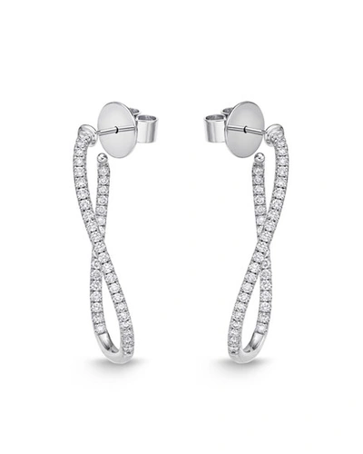Memoire 18k White Gold Diamond J-twist Hoop Earrings