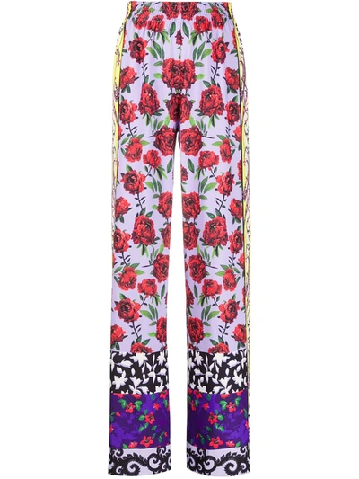 Alice And Olivia Elba Printed Wide Waistband Pants In Red