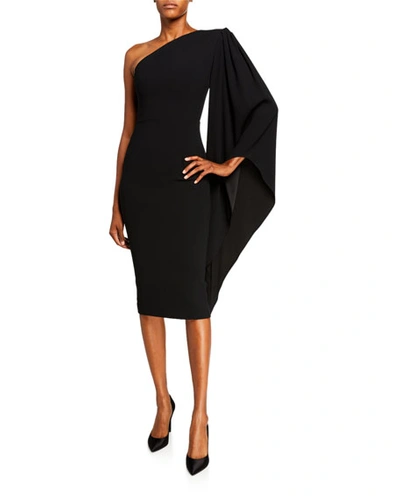 Alex Perry Finley One-sleeve Cape-sleeve Dress In Black