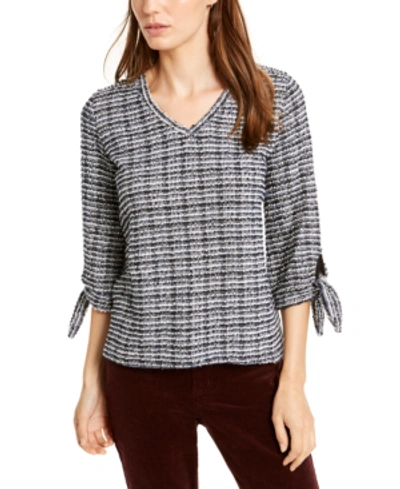 Vince Camuto Printed Tie-sleeve Top In Classic Navy