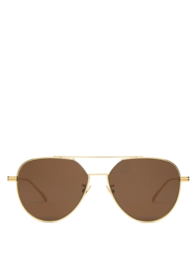 Bottega Veneta Double-bridge Aviator Metal Sunglasses In Brown