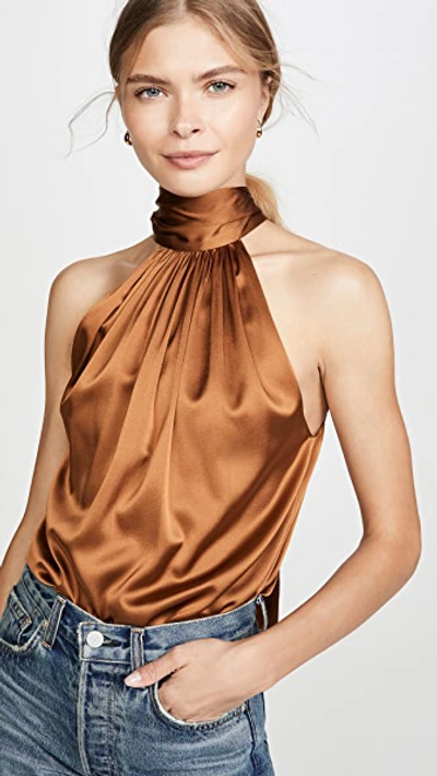 Ramy Brook Lori Stretch Silk Halter Top In Copper