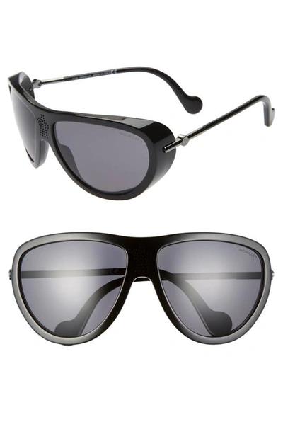 Moncler 61mm Polarized Aviator Sunglasses In Black/ Smoke Polarized