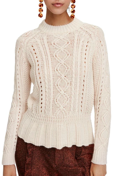Scotch & Soda Chunky Cable Knit Peplum Sweater In Off White