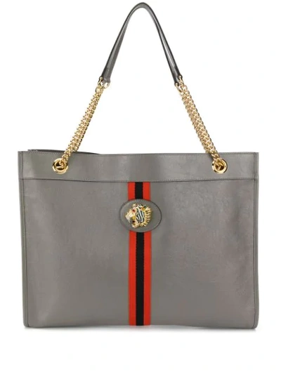 Gucci Large Rajah Genuine Snakeskin Tote In Dark Grey/ Or/ Black