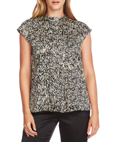 Vince Camuto Drifting Petals Short Sleeve Blouse In Rich Black