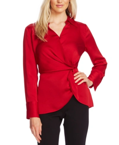 Vince Camuto Twist Front Satin Top In Tulip Red