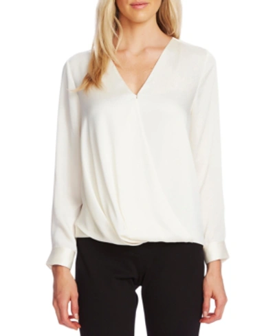 Vince Camuto Faux Wrap Satin Blouse In Pearl Ivory