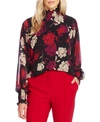 Vince Camuto Enchanted Floral High Neck Long Sleeve Chiffon Blouse In Tulip Red