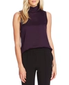 Vince Camuto Mock Neck Hammered Satin Sleeveless Top In Blackberry