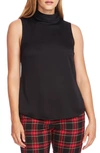 Vince Camuto Mock Neck Hammered Satin Sleeveless Top In Rich Black