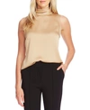 Vince Camuto Mock Neck Hammered Satin Sleeveless Top In Latte