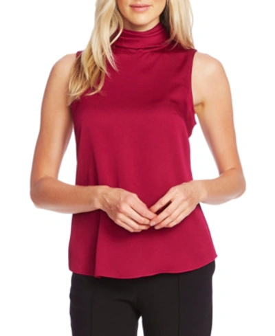 Vince Camuto Mock Neck Hammered Satin Sleeveless Top In Magenta