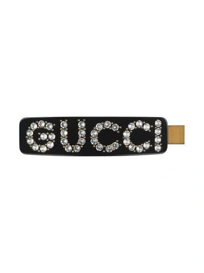 Gucci Rhinestone-embellished Logo Hair Clip In Black