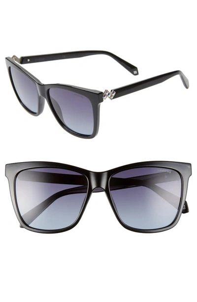 Polaroid 56mm Polarized Cat Eye Sunglasses In Black/ Grey Polarized