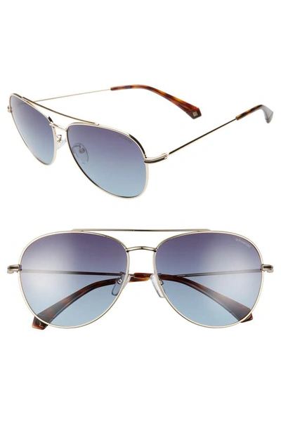 Polaroid 61mm Polarized Aviator Sunglasses In Gold/ Grey Polarized