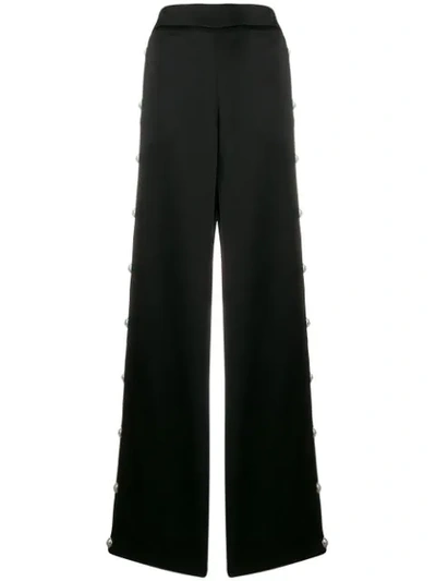 Balmain Side Button High Waist Satin Track Pants In Black