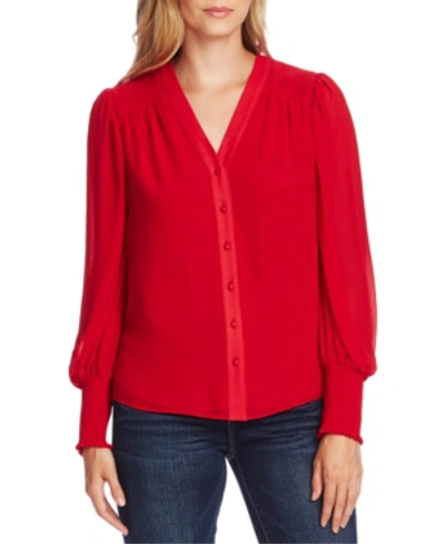 Vince Camuto Smock Detail Blouson Sleeve Top In Tulip Red