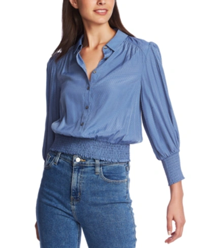 1.state Dot Jacquard Smocked Waist Button Front Top In Storm Blue