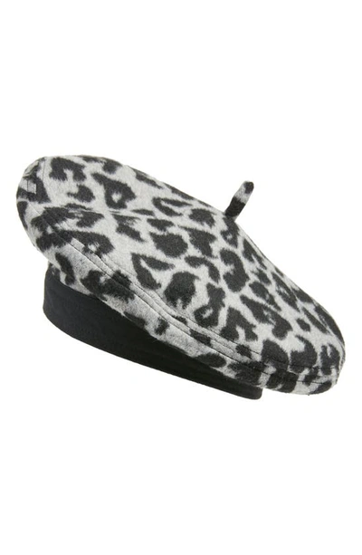 Brixton Audrey Leopard Print Beret Hat In Aluminum Black Leopard