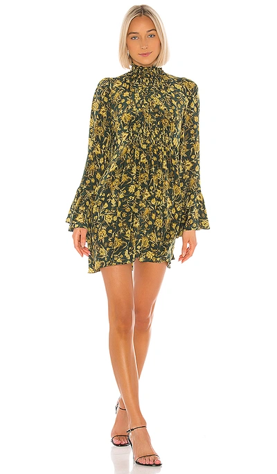 Amur Sorah Floral Print Long Sleeve Silk Minidress In Emerald