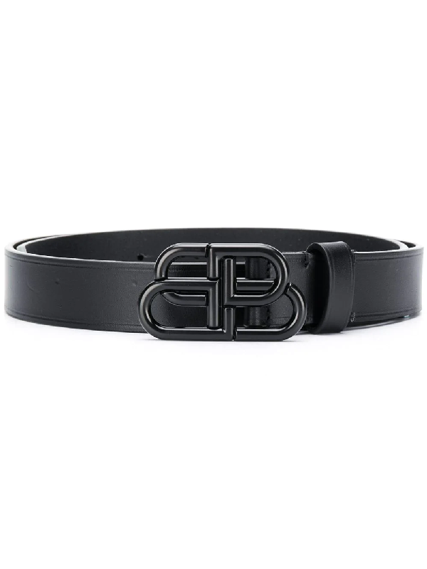 Balenciaga Interlocking B Logo Buckle Leather Belt In Black | ModeSens